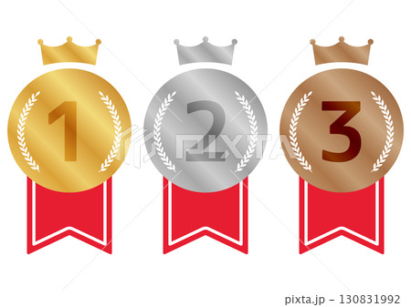 王冠付きの金銀銅メダルセット(1位〜3位) 王冠付きの金銀銅メダルセット(1位〜3位) 130831992