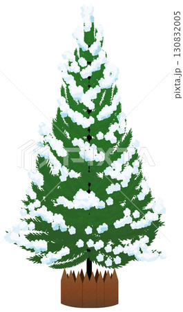 クリスマスツリー雪が積もって美しく 130832005