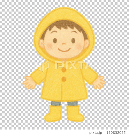 [雨季]穿著雨衣的男孩插畫 130832035
