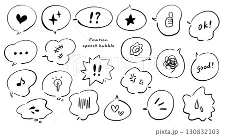 手描きの感情吹き出しアイコンセット（モノクロ） 130832103