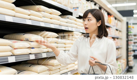 お米の値段に驚く若い女性 130832148