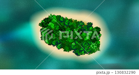 Tropical paradise island with green trees in the middle of ocean drone view Tropical paradise island with green trees in the middle of ocean drone view 130832290