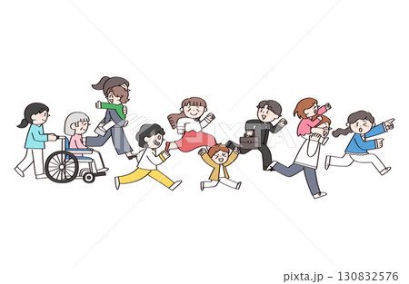 走る　歩く　人々のイラスト 130832576