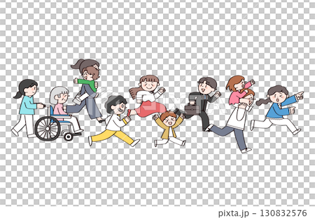 走る　歩く　人々のイラスト 130832576
