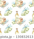 Olives and olive oil seamless pattern background wallpaper illustrating the essence of Italian cuisine and natures beauty featuring fresh olives healthy bread and vibrant colors that celebrate 130832613