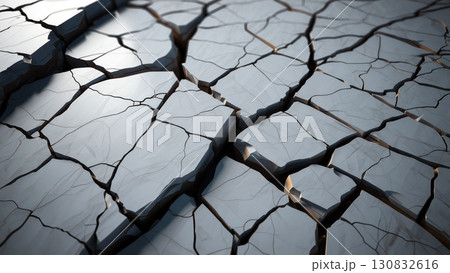 Cracked Surface Revealing Intricate Patterns of Dried Earth Under Gentle Light 130832616