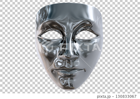 3D chrome mask of a human face. AI-generated item 130833067