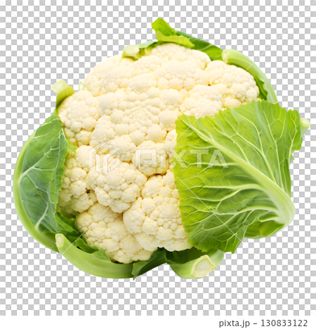 Fresh Cauliflower with Green Leaves Isolated on White Background 130833122