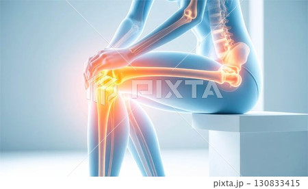 足の関節の激しい痛みを訴える人体。AI生成の医療イラストレーション 130833415