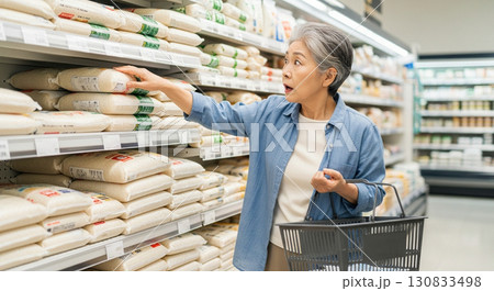 お米の値段に驚くシニア女性 130833498