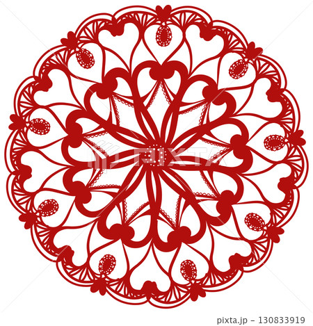 赤い可愛い柄のレースのイラスト 130833919