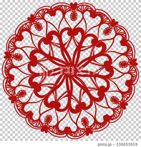 赤い可愛い柄のレースのイラスト 130833919
