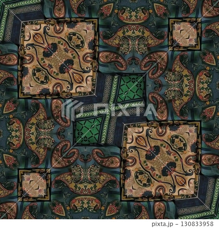 Turkish embroidery and batik art work for screen printing carpet, rug, fabric, tiles and flooring. Pattern design for the home decor, wrapping paper, curtains, wall covering etc 130833958