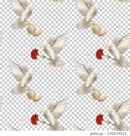 White pigeon soaring in air with red carnation,dove spread its wings as a symbol of the revolution's peaceful nature.Hand drawn watercolor illustration isolated on white for wedding or social designs White pigeon soaring in air with red carnation,dove spread its wings as a symbol of the revolution's peaceful nature.Hand drawn watercolor illustration isolated on white for wedding or social designs 130834021