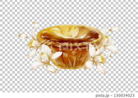 Pastel de nata-traditional Portuguese dessert with lemon tree flowers.Hand-drawn food watercolor illustration with creamy texture,golden crispy crust.For bakery branding,travel blogs about Portugal Pastel de nata-traditional Portuguese dessert with lemon tree flowers.Hand-drawn food watercolor illustration with creamy texture,golden crispy crust.For bakery branding,travel blogs about Portugal 130834023
