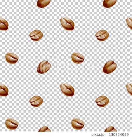 Coffee beans scattered in watercolor seamless pattern.Minimalistic,elegant design for packaging,labels or coffee-themed projects,emphasizing natural and organic aesthetics.Hand drawn illustration 130834039