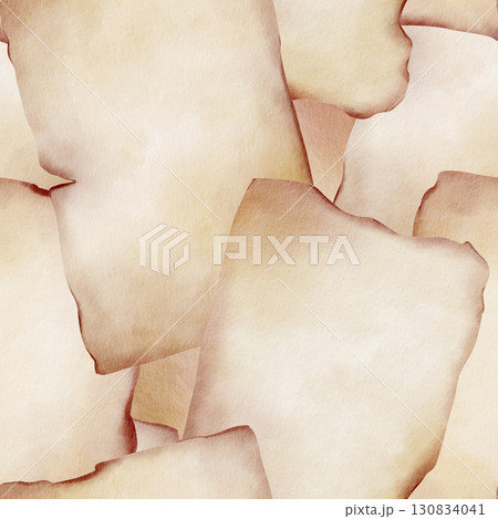 Old piece of paper in seamless pattern with a blank space for an inscription.Ancient parchment with uneven burnt edges for theme parties,cards. Hand drawn watercolor illustration Old piece of paper in seamless pattern with a blank space for an inscription.Ancient parchment with uneven burnt edges for theme parties,cards. Hand drawn watercolor illustration 130834041