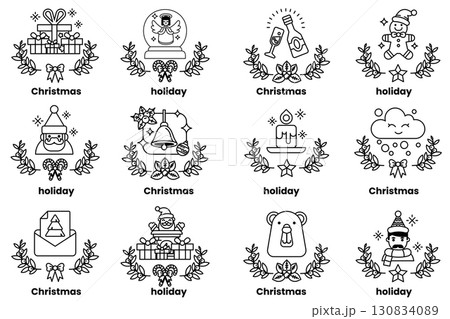 set of illustrations in the concept of Christmas and holidays in a line style set of illustrations in the concept of Christmas and holidays in a line style 130834089