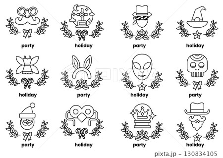 set of illustrations in the concept of Halloween and holidays in a line style 130834105