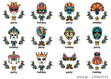 Set of illustrations in the concept of holiday objects in line art style Set of illustrations in the concept of holiday objects in line art style 130834133