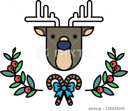 A deer head with a bow and berries surrounding it A deer head with a bow and berries surrounding it 130834205