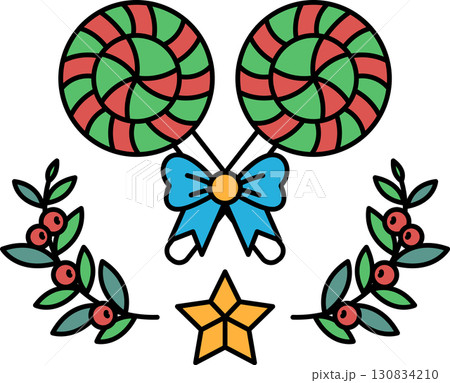 A drawing of two lollipops with a bow and a star 130834210