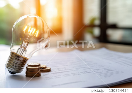 Counting and Calculate Cost Money of Electricity and Heating Bill. Electric Cap, Glowing Light Bulb and Euro Banknotes on the Background. Increase in the Cost of Electricity. Price Hike. Energy Crisis Counting and Calculate Cost Money of Electricity and Heating Bill. Electric Cap, Glowing Light Bulb and Euro Banknotes on the Background. Increase in the Cost of Electricity. Price Hike. Energy Crisis 130834434