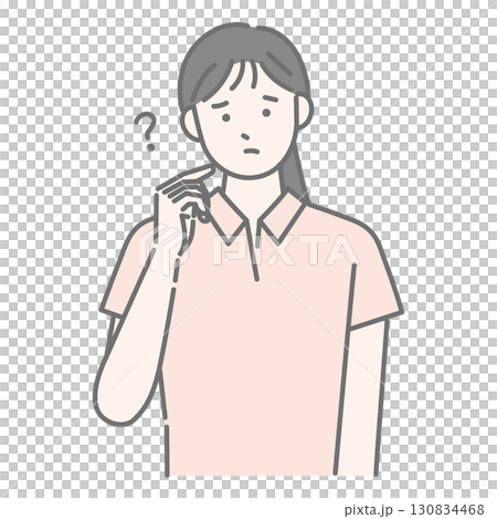 考えるジェスチャーをする女性スタッフ 考えるジェスチャーをする女性スタッフ 130834468