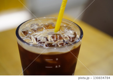 Close-Up of Iced Coffee in Glass Cup Close-Up of Iced Coffee in Glass Cup 130834784