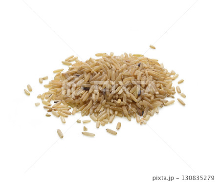 Heap of brown rice on white background Heap of brown rice on white background 130835279