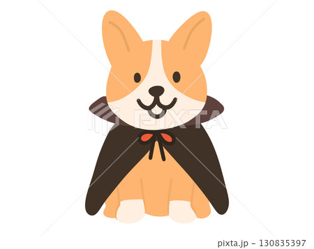 ハロウィンでドラキュラのマントを着た仮装をしたコーギーのイラスト 130835397