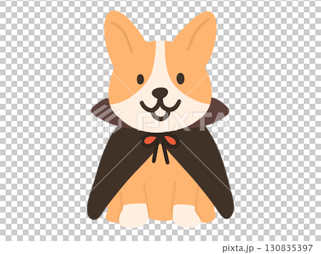 ハロウィンでドラキュラのマントを着た仮装をしたコーギーのイラスト 130835397
