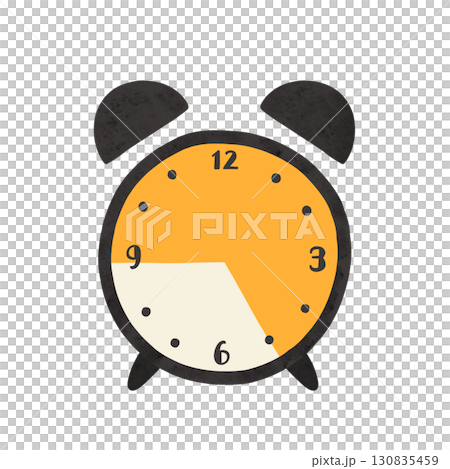 Simple alarm clock with 9 o'clock to 5 o'clock time range. Watercolor hand-drawn illustration. Simple alarm clock with 9 o'clock to 5 o'clock time range. Watercolor hand-drawn illustration. 130835459