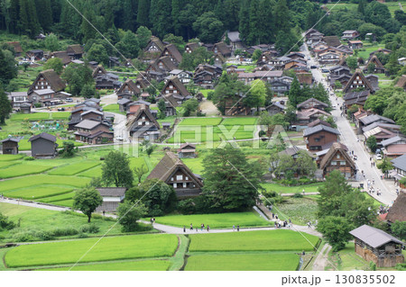 夏の白川郷、天守閣展望台から眺める風景 130835502