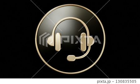 Stylized emblem showcases a headset with a microphone, emphasizing the importance of communication in customer service and tech support industries 130835505