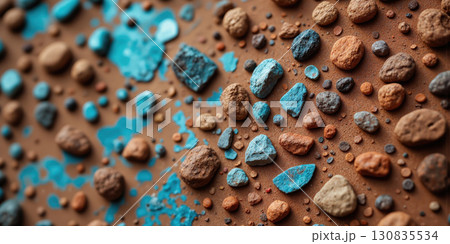 Wild Clay Spectroscopy Chemical analysis visualization of natural earth pigments creating abstract mineral composition map in trending artisanal material palette 130835534