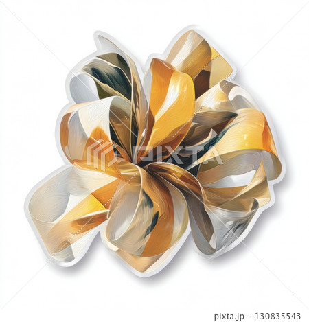 A colorful yellow and gray gift bow on a white background, ideal for elevating gift presentation at celebrations. 130835543