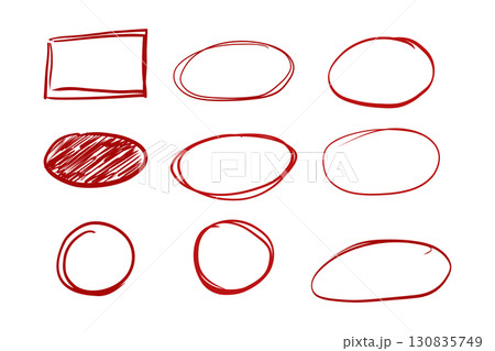 Red arrow mark hand drawn sketchy paintbrush, swirl arrows set, doodle highlight mark or check. Grunge stroke. Important sign.  130835749