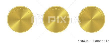 Golden medallions with radial gradient and stars and laurel decorations 130835812