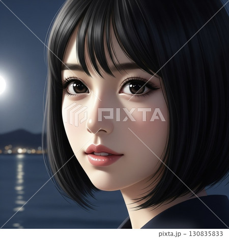 夜の海にいる美少女 130835833