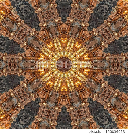 Artistic print design with candle lights sparkling shadow effects for celebrating Jews Hanukkah festival. Decorating art for table cloth, banner, poster, invitation card, flyer background printing 130836058