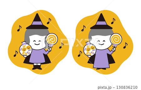 ハロウィンでお菓子をもらって喜ぶ子供のイラスト(シンプルカラー) ハロウィンでお菓子をもらって喜ぶ子供のイラスト(シンプルカラー) 130836210