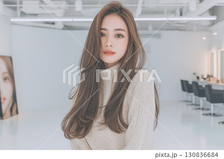 ブラウンに染めた美人女性・ヘアサロン・ヘアカラー「AI生成画像」 ブラウンに染めた美人女性・ヘアサロン・ヘアカラー「AI生成画像」 130836684