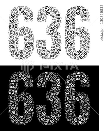 Typography illustration of 636 made from repeating numbers in black and white Typography illustration of 636 made from repeating numbers in black and white 130836832