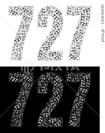 Typography illustration of 727 made from repeating numbers in black and white 130836846