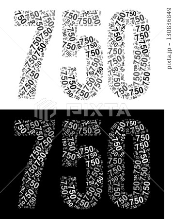 Typography illustration of 750 made from repeating numbers in black and white Typography illustration of 750 made from repeating numbers in black and white 130836849