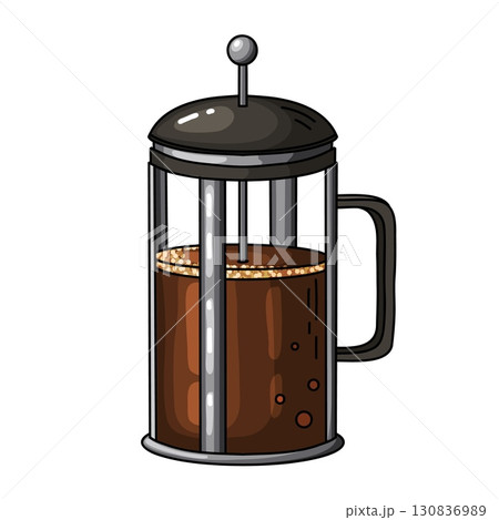 French Press Coffee Maker Hand Drawn 130836989