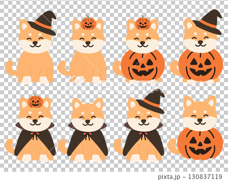 Set of 8 illustrations of Shiba Inu in Halloween costumes Set of 8 illustrations of Shiba Inu in Halloween costumes 130837119