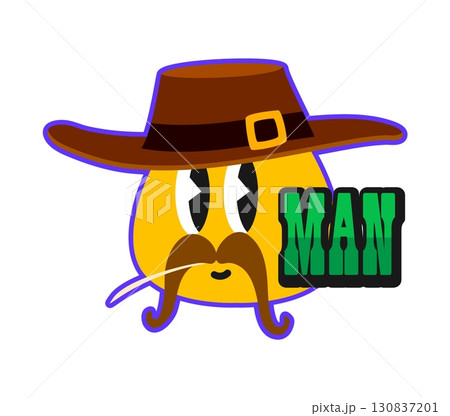 Western cowboy Western and Wild West Y2K groovy sticker or hippie print. Texas country culture retro vector label, Wild West history tag. American cowboy sticker with funny emoji wearing cowboy hat Western cowboy Western and Wild West Y2K groovy sticker or hippie print. Texas country culture retro vector label, Wild West history tag. American cowboy sticker with funny emoji wearing cowboy hat 130837201