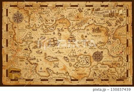 Pirate treasure map with detailed islands,...のイラスト素材 [130837439] - PIXTA